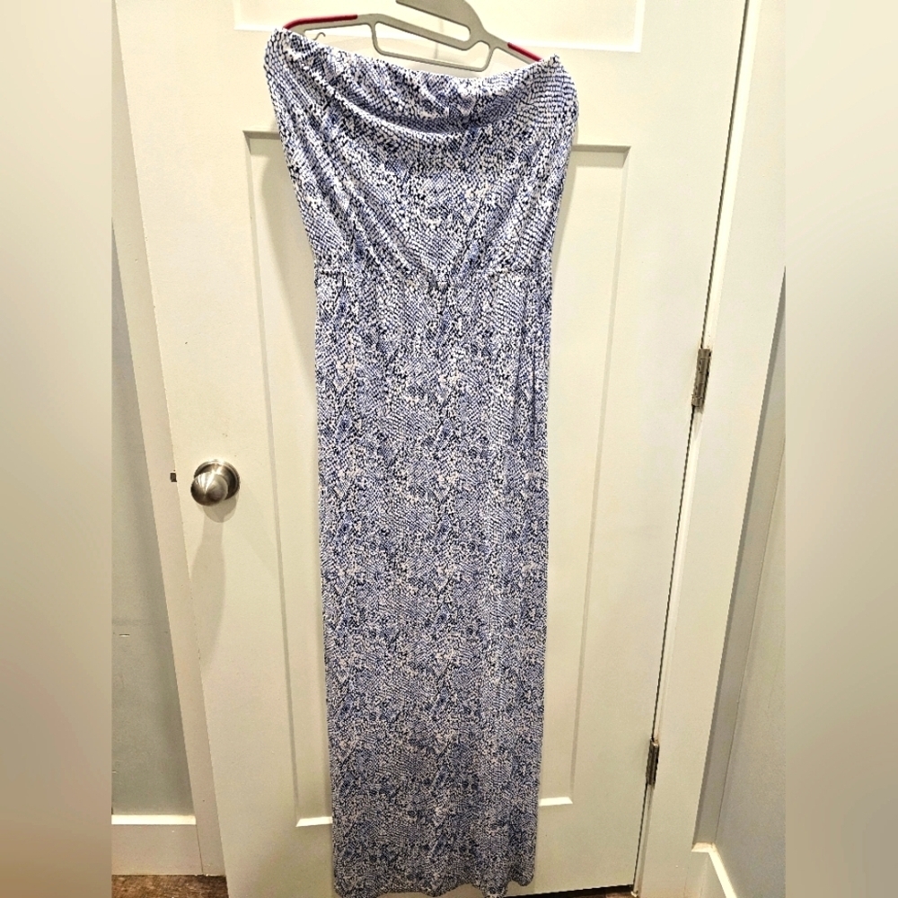 Tart Size M Blue White Snakeskin Print Strapless Modal Maxi Dress